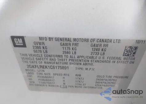 2012 GMC Terrain Sle-1 from USA, damaged, VIN 2GKFLREK1C6175891